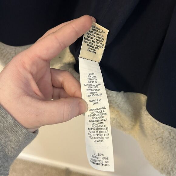 LL Bean Knit Cardigan Shearling Sherpa Lined Navy Blue Hooded Long - Large - Picture 9 of 16